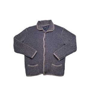 Brixton Mens Knit Button Up Cardigan Sweater Blue Tan Plaid Pattern XL Grandpa